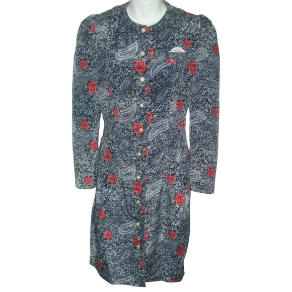 Vintage Petite Jazz Dress Duster Floral Pearl Buttons Paisley Boho Cottagecore - Picture 12 of 12